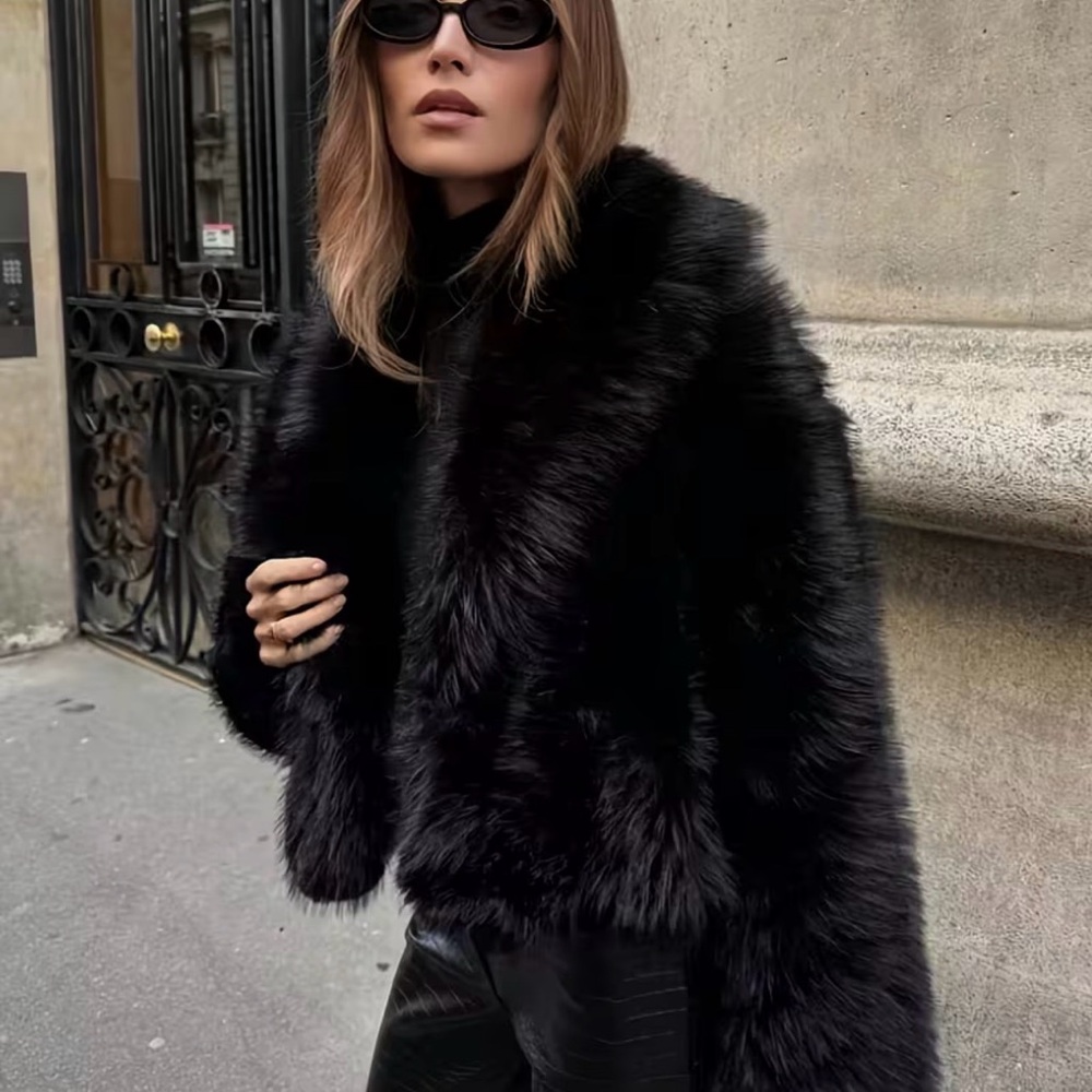 Elegant Black faux fur Teddy Jacket New